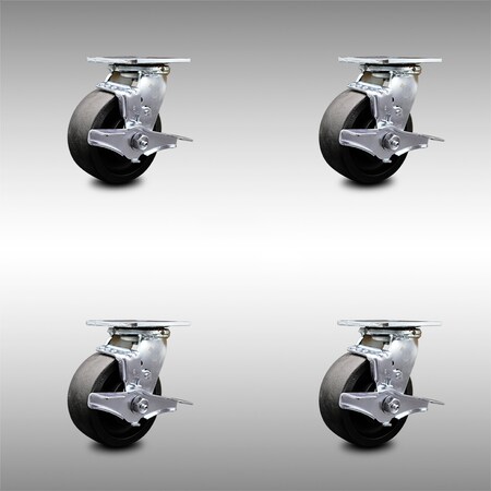 Service Caster 5 Inch SS Glass Filled Nylon Swivel Caster Set with Roller Bearings and Brakes SCC-SS30S520-GFNR-TLB-4